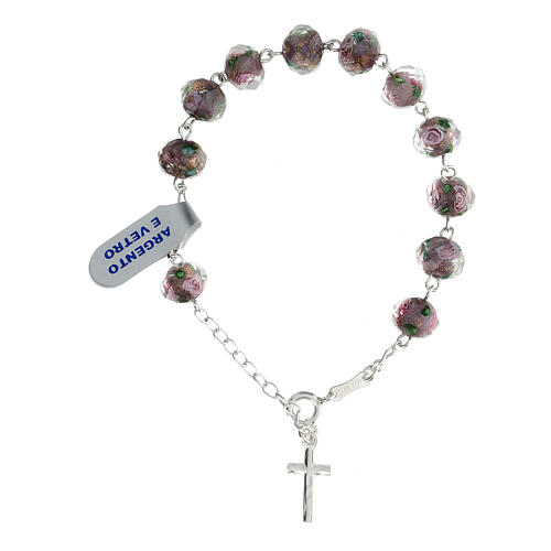 Decade rosary bracelet in 925 silver glass roses 8x10 mm 2
