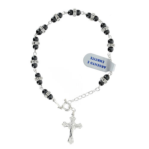 Rosary bracelet with 925 silver, hematite beads and zircon rings 1