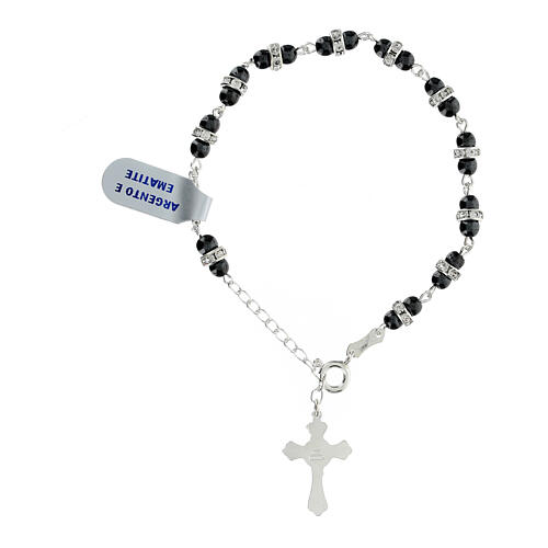 Rosary bracelet with 925 silver, hematite beads and zircon rings 2