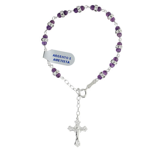Rosary bracelet with 925 silver, amethyst beads and zircon rings 1
