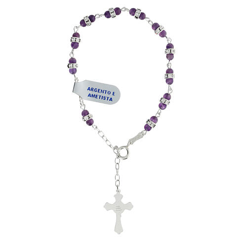 Bracciale rondelle ametista argento 925 croce 2
