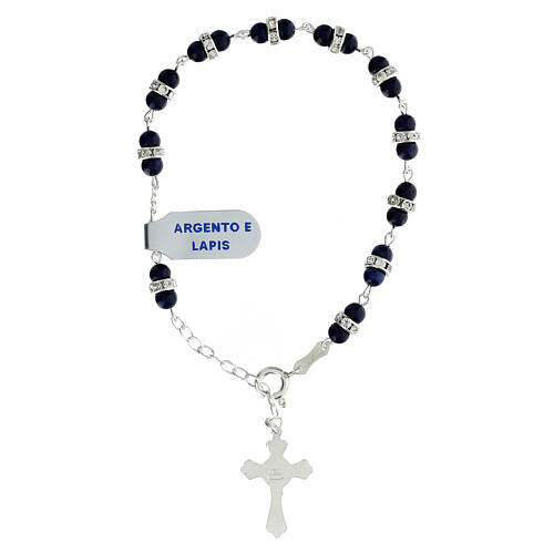 Rosary bracelet with 925 silver, lapis beads and zircon rings 2