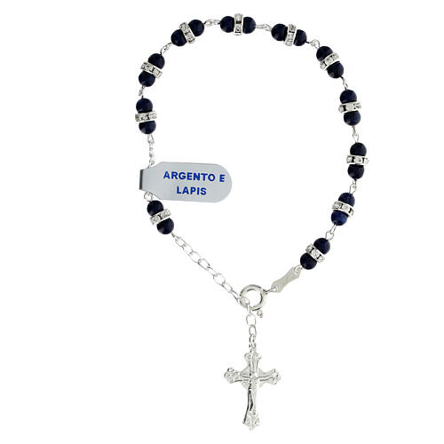 Pulsera azul pizarrín rosario plata ajustable 1