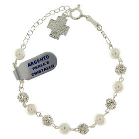 Pulsera plata 925 cuentas strass blanco perlas