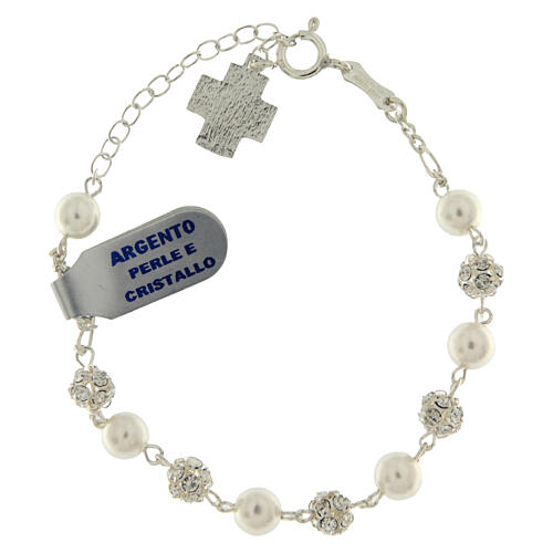 Pulsera plata 925 cuentas strass blanco perlas 2