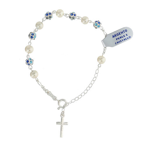 Bracelet dizainier argent 925 strass bleus perles 1