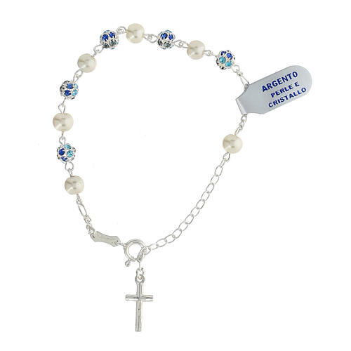 Bracelet dizainier argent 925 strass bleus perles 2