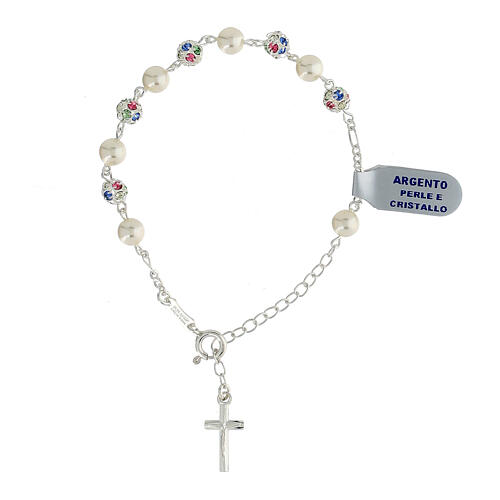 Rosary bracelet cross crystals multicolor silver 925 pearls 1