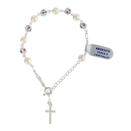 Rosary bracelet cross crystals multicolor silver 925 pearls 2