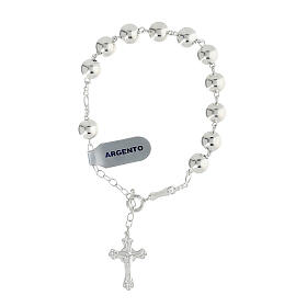 Rosenkranz-Armband aus poliertem Silber 925 mit dreilappigem Kreuz