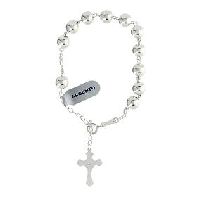Rosenkranz-Armband aus poliertem Silber 925 mit dreilappigem Kreuz