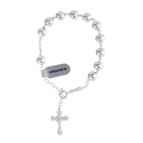 Rosenkranz-Armband aus poliertem Silber 925 mit dreilappigem Kreuz 1