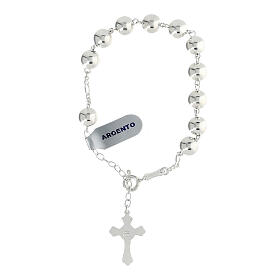 Rosary bracelet of polished 925 silver with budded cross