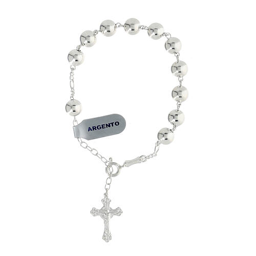 Bracciale rosario argento lucido grani croce trilobata 1