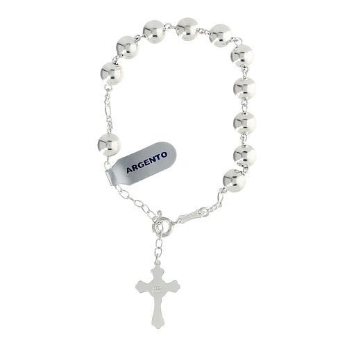 Polished silver rosary bead bracelet with trilobed cross | online sales ...