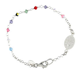 Single decade rosary bracelet for children, 925 silver and crystals
