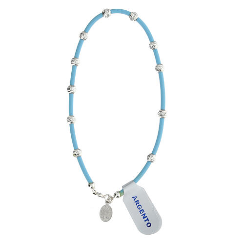 Single decade rosary bracelet, light blue rubber and 925 silver Miraculous Medal 2