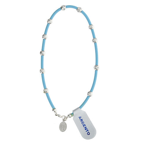 Bracelet dizainier caoutchouc bleu clair Médaille Miraculeuse argent 925 2
