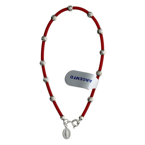 Bracelet dizainier caoutchouc rouge Médaille Miraculeuse argent 925 1