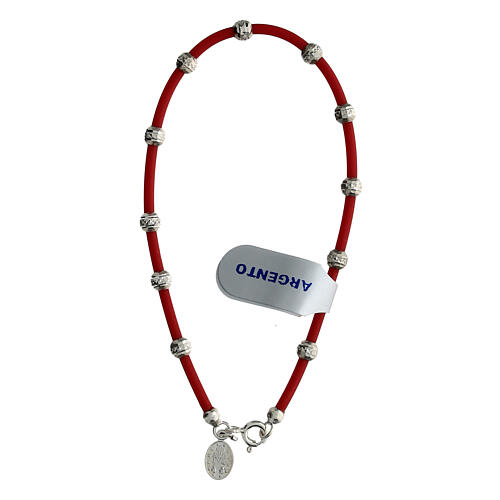 Bracelet dizainier caoutchouc rouge Médaille Miraculeuse argent 925 2