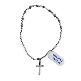 Pulsera hematites 3 mm plata 925 cruz rosario