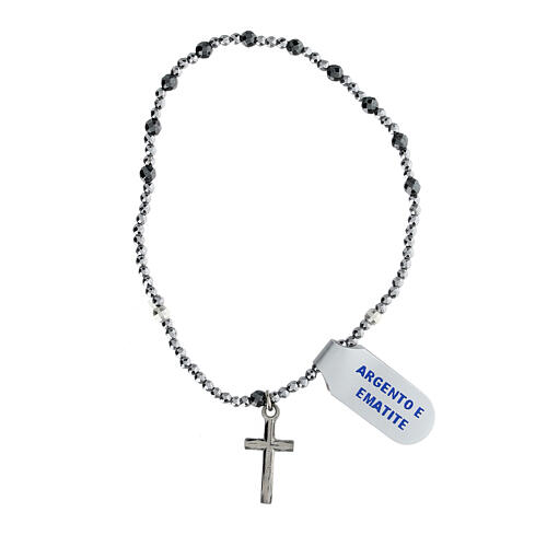 Bracciale ematite 3 mm argento 925 croce rosario 2