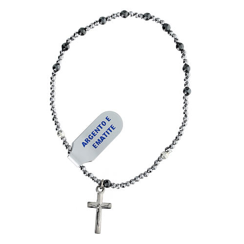 Hematite rosary bracelet 3 mm 925 silver cross  1