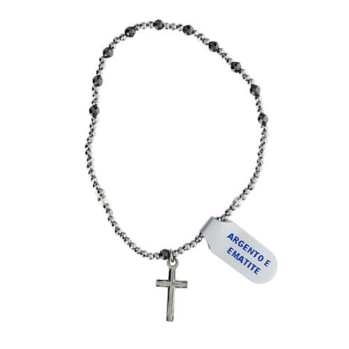 Hematite rosary bracelet 3 mm 925 silver cross  2