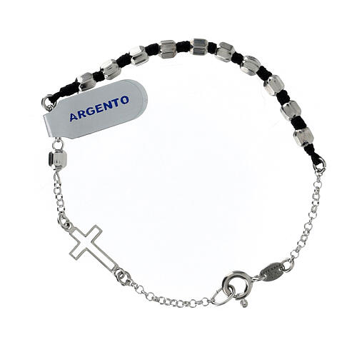 Single decade rosary bracelet with hexagonal beads, rhodium-plated 925 silver and paracord 1