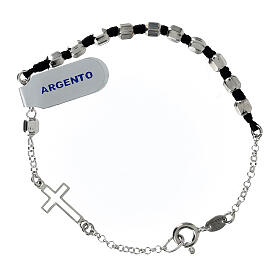 Pulseira dezena de corda com contas hexagonais de prata 925 rodinada