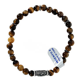 Saint Benedict bracelet with 4 mm tiger eye beads in 925 silver