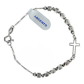 Single decade rosary bracelet with hexagonal beads, rhodium-plated 925 silver