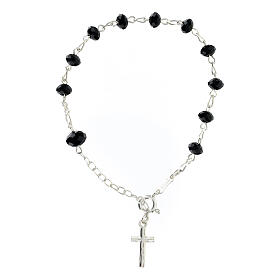 Bracciale crocefisso nero argento 925 4 mm cristallo briolette