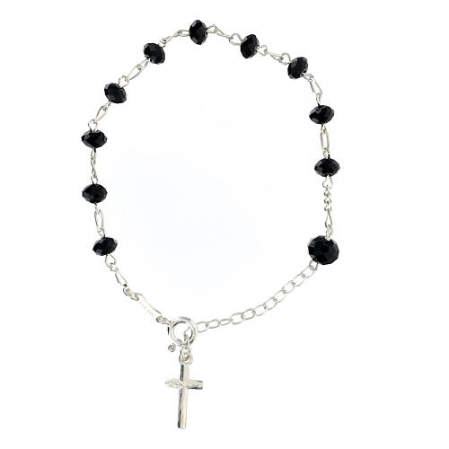Bracciale crocefisso nero argento 925 4 mm cristallo briolette 1