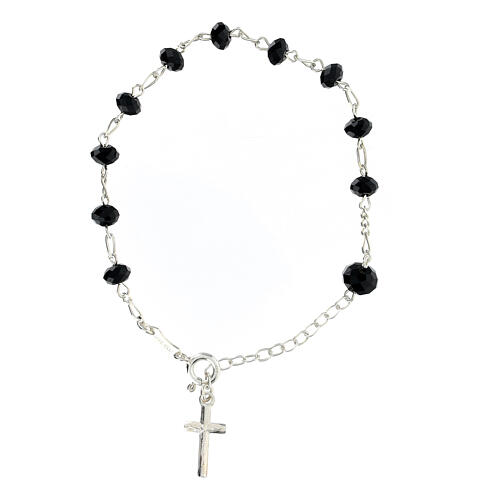 Pulseira crucifixo prata 925 cristal briolette preto 4 mm 1