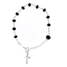 Black 925 silver crucifix bracelet 4 mm briolette crystal