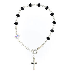 Bracelet with 0.016 in briolette black crystals and 925 silver, white Lord's prayer crystal