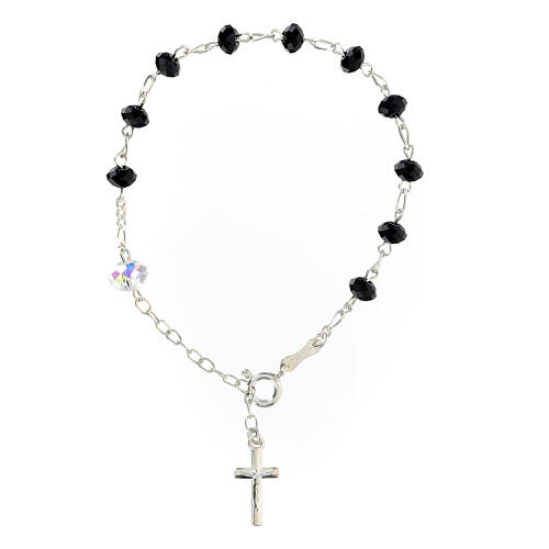 Bracelet with 0.016 in briolette black crystals and 925 silver, white Lord's prayer crystal 1