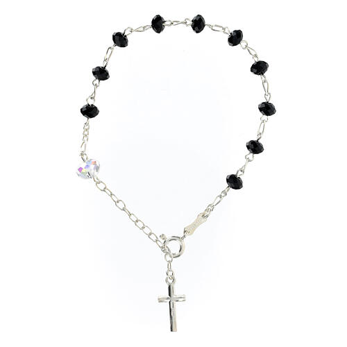 Bracelet with 0.016 in briolette black crystals and 925 silver, white Lord's prayer crystal 2