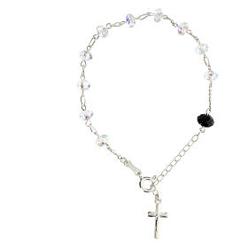 Bracelet with 0.016 in briolette white crystals and 925 silver, black Lord's prayer crystal