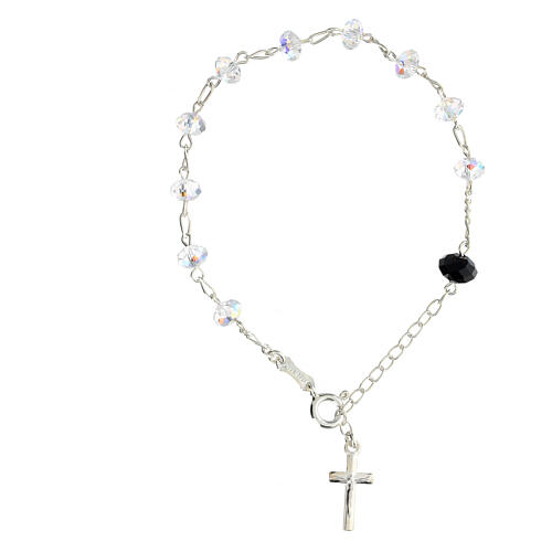 Bracelet with 0.016 in briolette white crystals and 925 silver, black Lord's prayer crystal 1