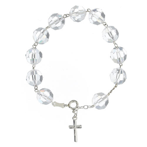 Bracelet grains cristal 12 mm croix argent 925 1