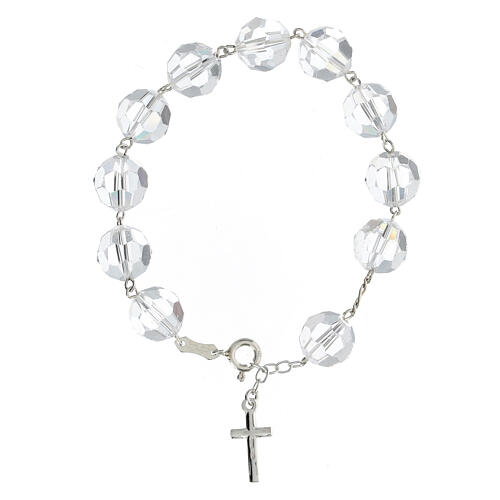 Bracelet grains cristal 12 mm croix argent 925 2