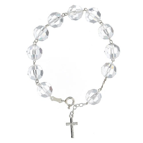 Decade rosary bracelet crystal 12 mm 925 silver cross 2