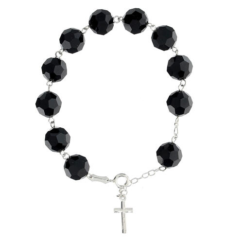 Bracelet grains cristal noir 12 mm croix argent 925 2