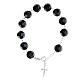 Bracelet grains cristal noir 12 mm croix argent 925 s1