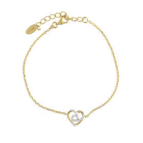 AMEN bracelet with braided heart, gold plated 925 silver and white rhinestones