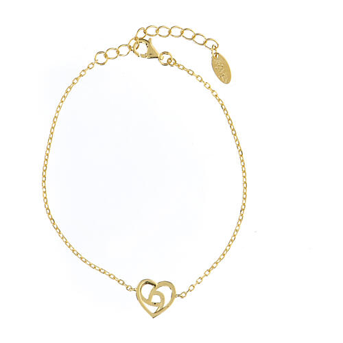 AMEN bracelet golden intertwined heart white zircons 925 silver 2