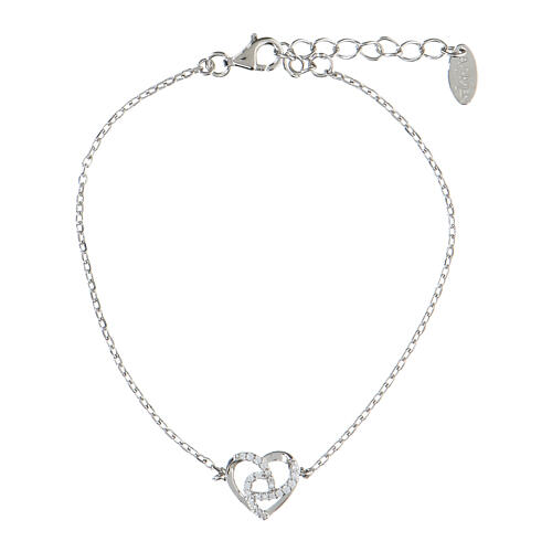 AMEN bracelet with braided heart, 925 silver and white rhinestones 1