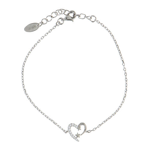 AMEN bracelet with stylised heart and stars, 925 silver and white rhinestones 1